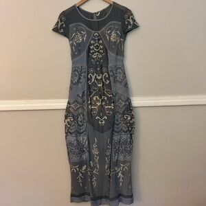 Free People Blue and Cream Dress